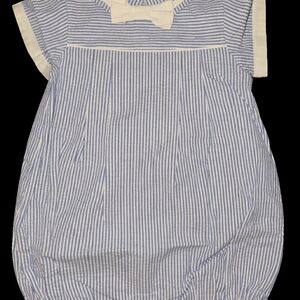Blue and White Striped Baby Boys Romper